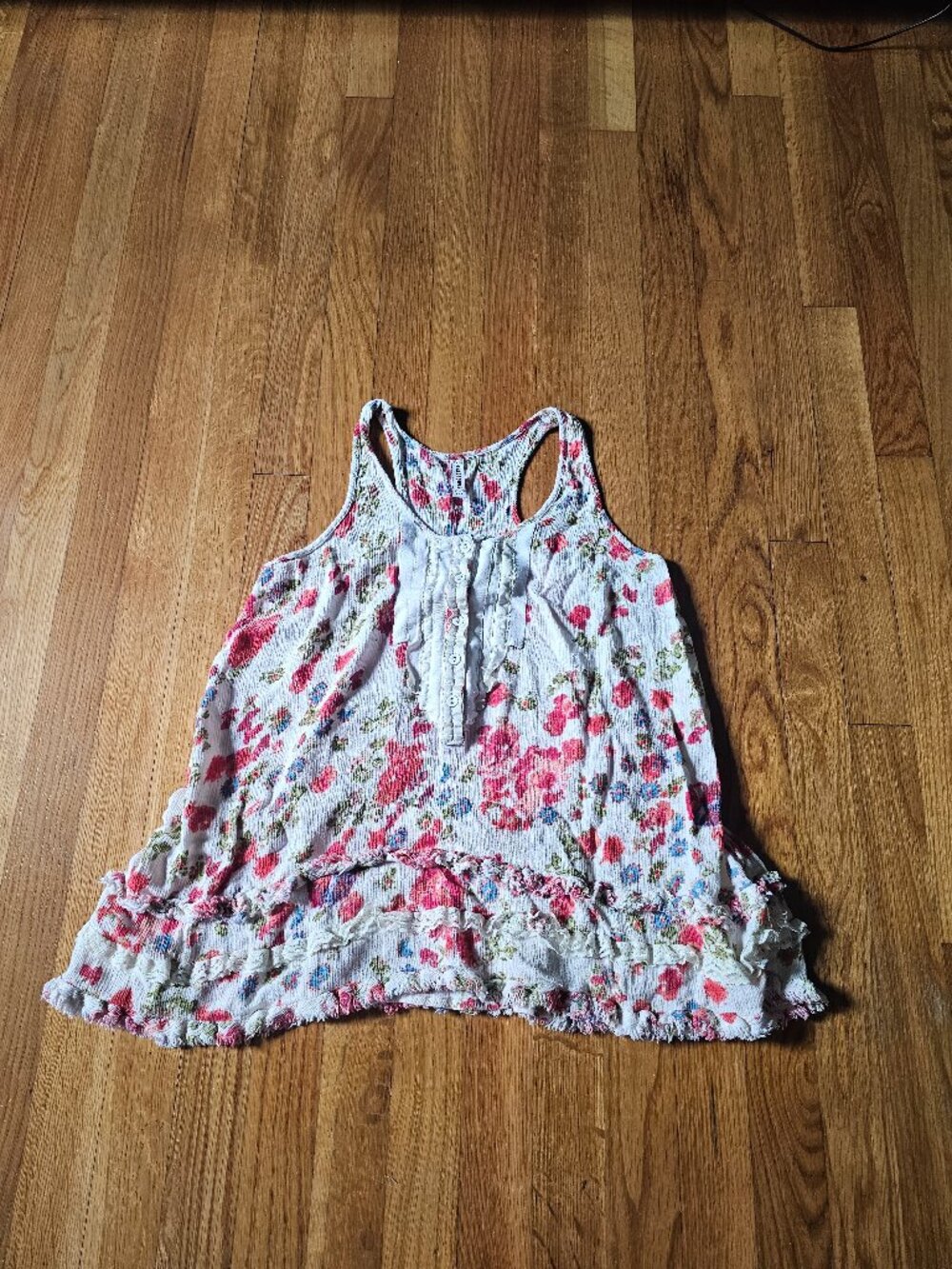 Free People Floral Tuxedo Ruffle Cami Tank Tunic Top ASO Alex Russo Medium